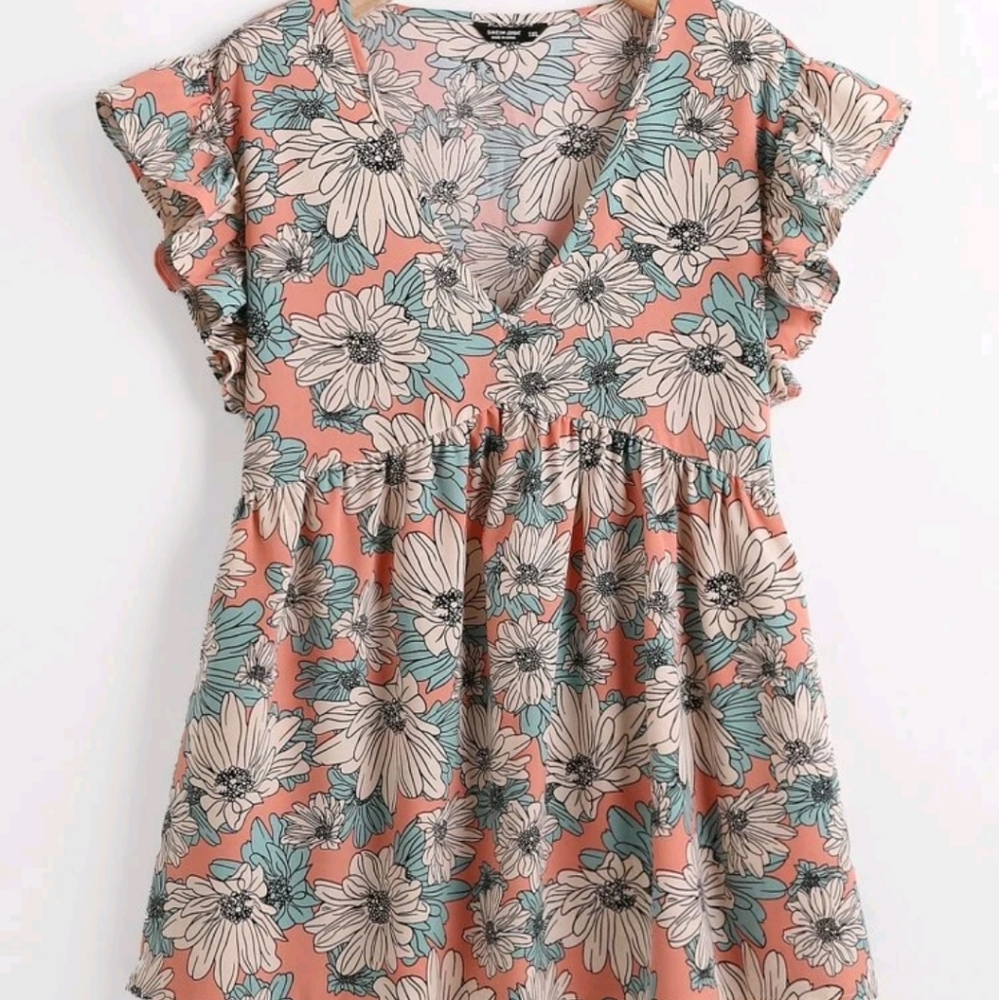 Floral Butterfly Sleeve Boho Peplum Blouse